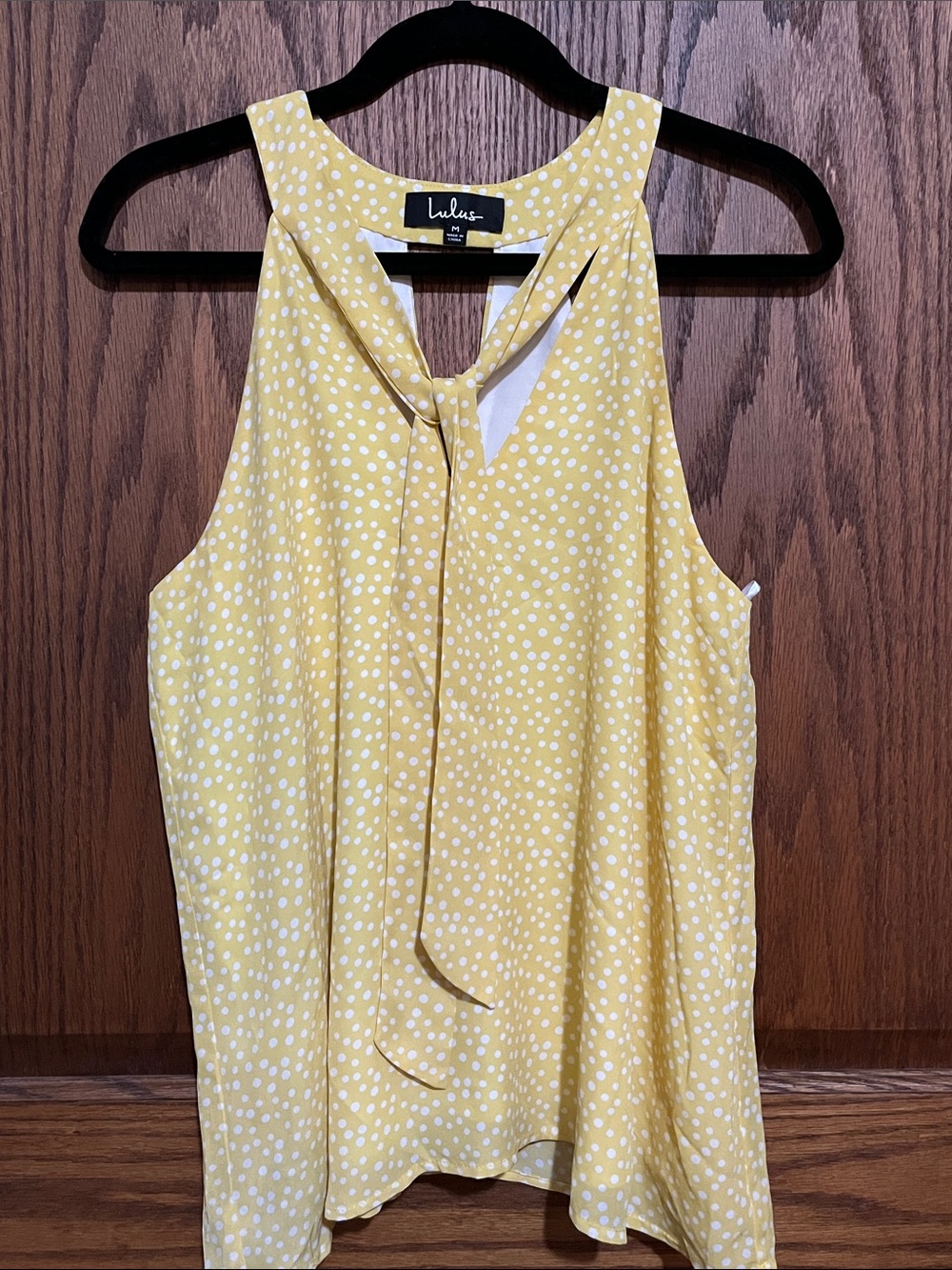 Lulu's Yellow White Polka Dot Tie-Neck Camisole